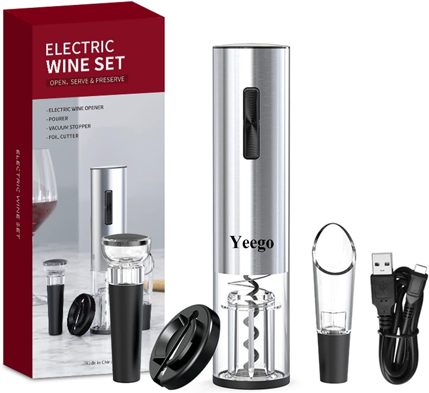 Buy Flauno Electric Wine Opener, Automatic Wine Bottle Opener, Cordless Electric  Corkscrew with Foil Cutter, Vacuum Stopper and Wine Aerator Pourer, Elegant Gift  Set for Any Occasion Online at desertcartINDIA